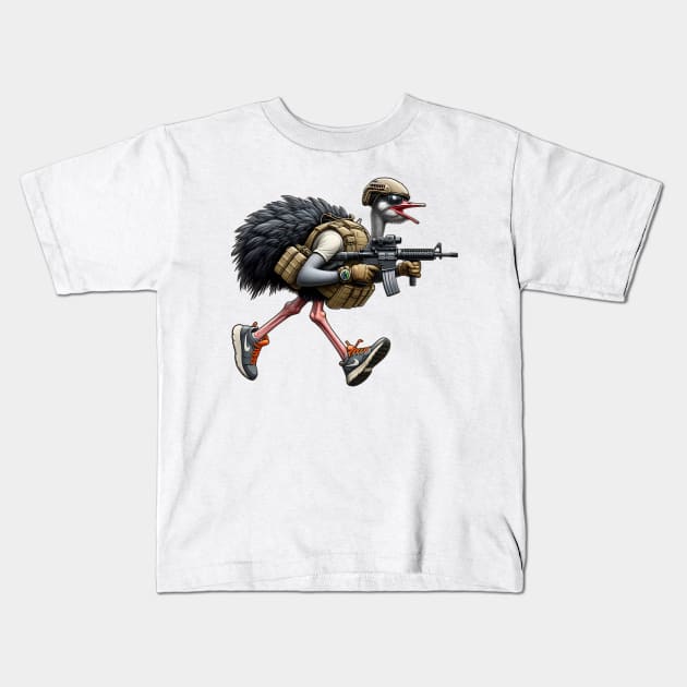 Tactical Ostrich Kids T-Shirt by Rawlifegraphic